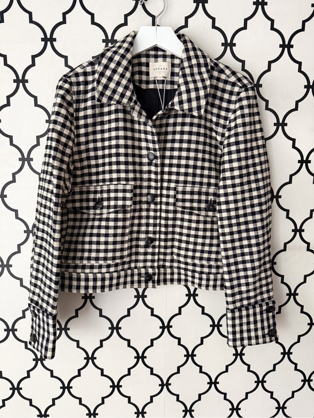 Sezane Terry Black/Ecru Gingham 38 NWT